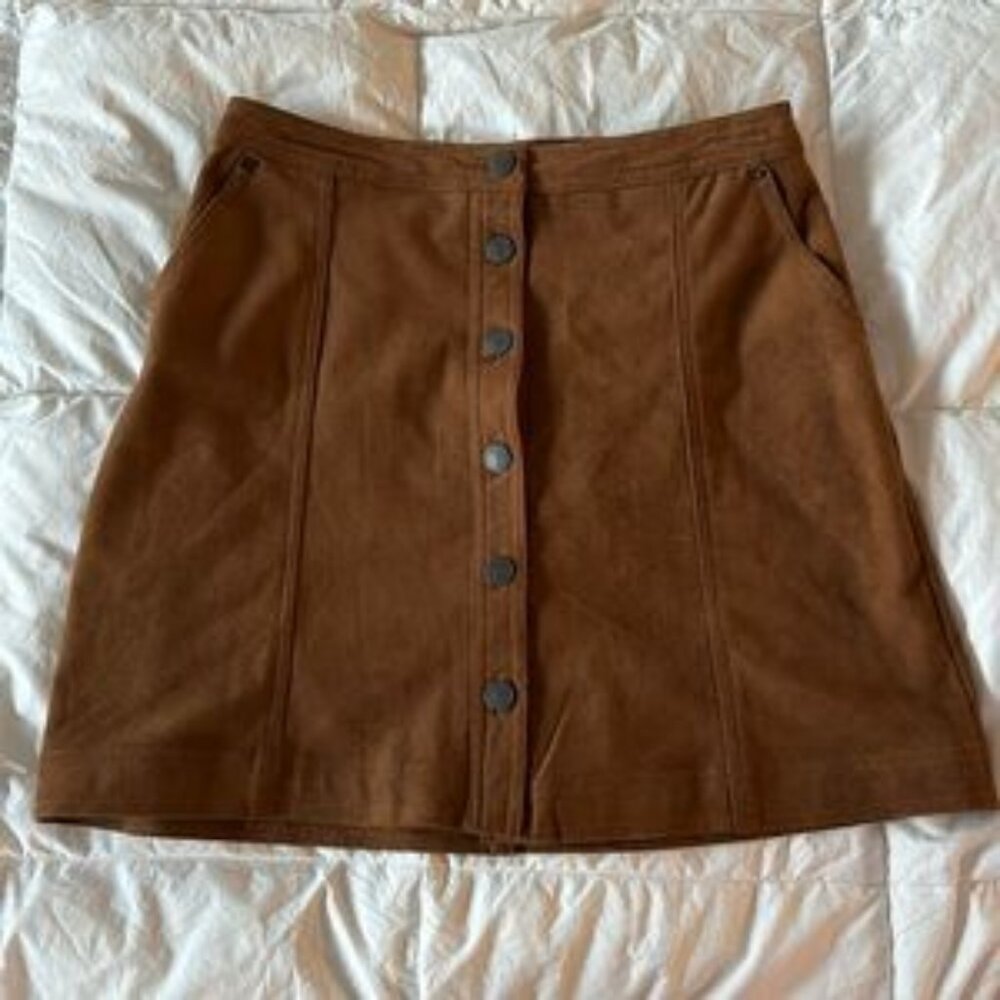 Vegan suede button front skirt